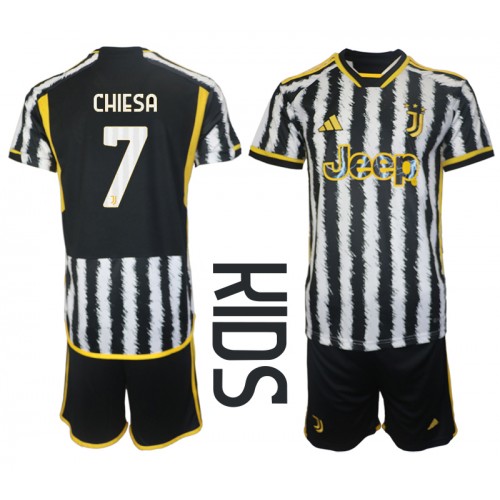 Fotbalové Dres Juventus Federico Chiesa #7 Dětské Domácí 2023-24 Krátký Rukáv (+ trenýrky)